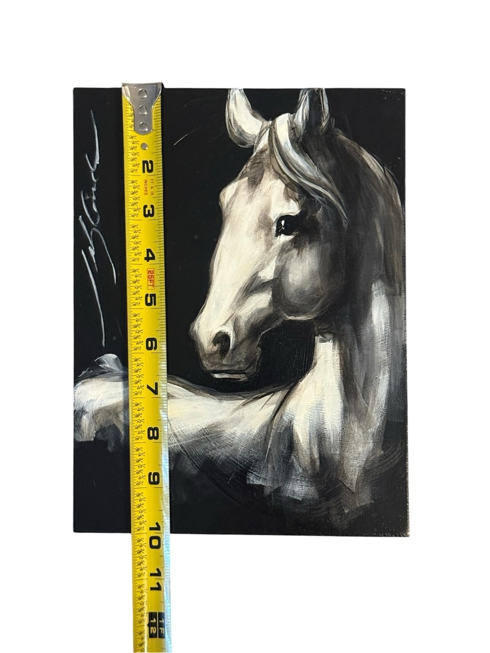 White Horse Hand Painted Wood Plaque - Classic Equine Wall Decor - Picture 3 of 5